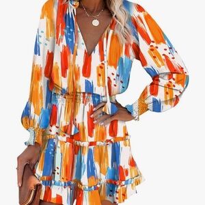 NWOT Long Sleeve Ruffle Chiffon Mini Dress